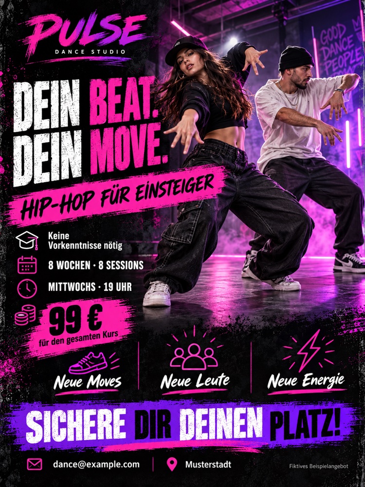 Erzeugter Flyer für ein Tanzstudio